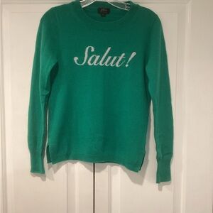 J. Crew Vibrant 100 % Cashmere Green Salut Sweater